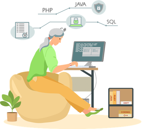 Programador trabajando en desarrollo web en computadoras  Ilustración