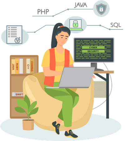 Programador trabajando en desarrollo web en computadoras  Ilustración