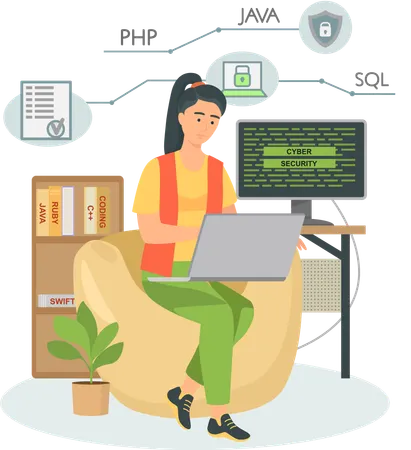 Programador trabajando en desarrollo web en computadoras  Ilustración