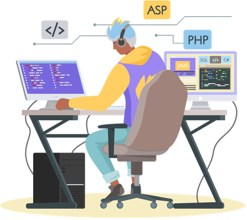 Programador trabajando en diseño web  Ilustración
