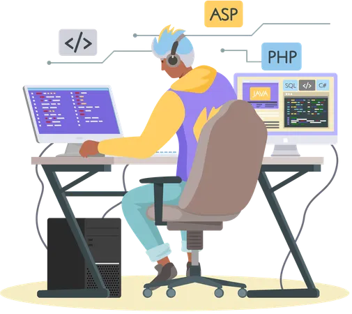 Programador trabajando en diseño web  Ilustración