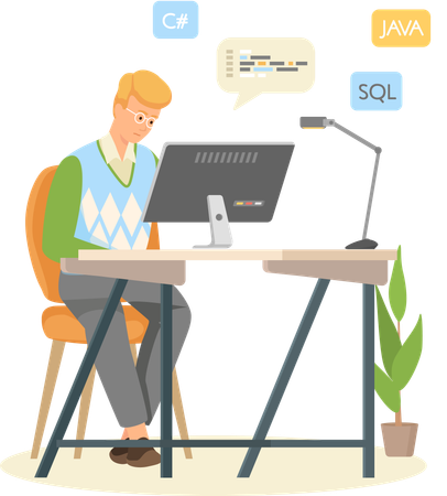 Programador trabajando en diseño web  Ilustración