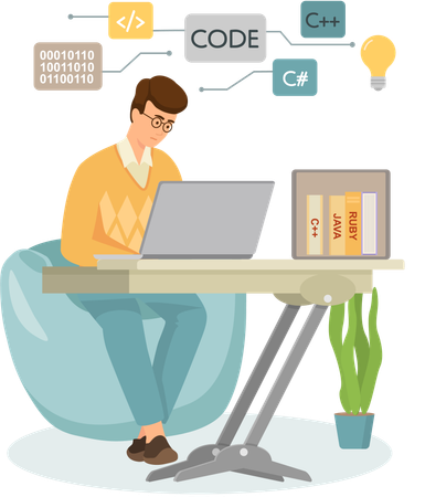 Programador trabajando en diseño web en computadoras.  Ilustración