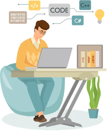 Programador trabajando en diseño web en computadoras.  Ilustración