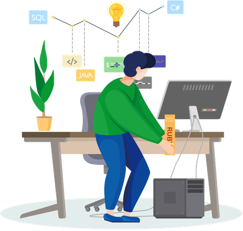 Programador trabajando en una página web  Ilustración