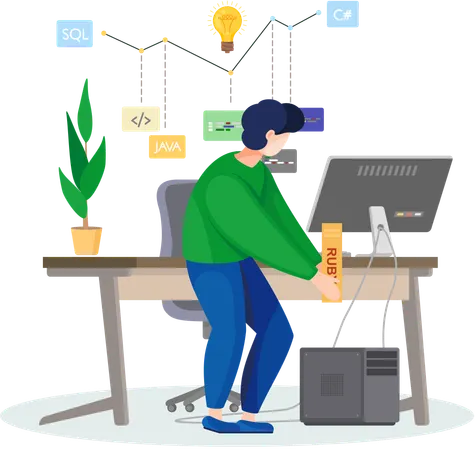 Programador trabajando en una página web  Ilustración