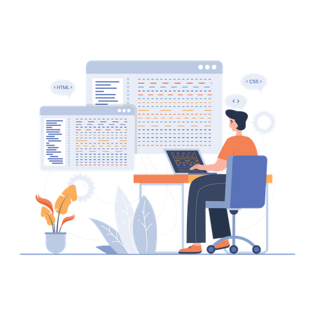 Programador trabalhando no desenvolvimento de sites  Ilustração