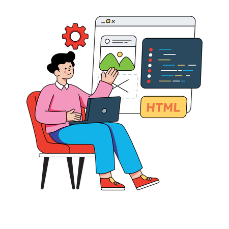 Programador Web Masculino Trabalhando no Web Codig  Ilustração