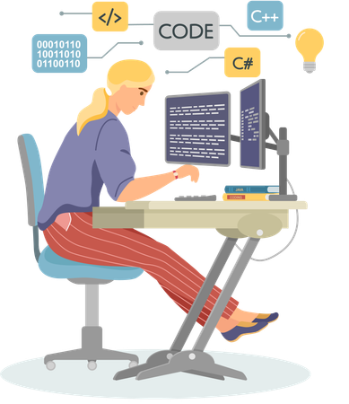 Mujer programadora trabajando en diseño web  Ilustración