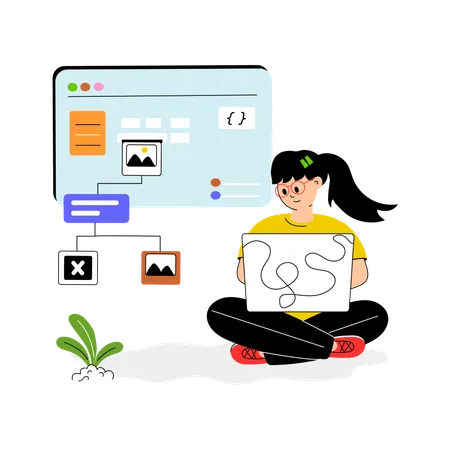 Programadora trabalhando em site  Ilustração