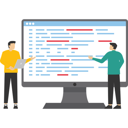 Programadores corrigem erros no projeto  Ilustração