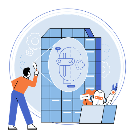 Programmable mechanical device building robot in lab  Illustration