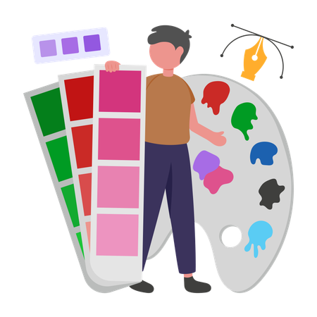 Programmer choosing Color from Palette  Illustration