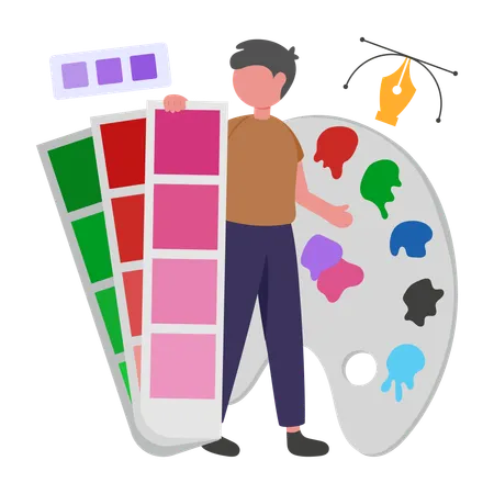Programmer choosing Color from Palette  Illustration