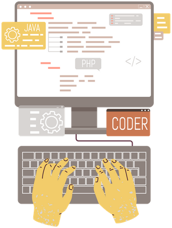 Programmer coding on computer Illustration
