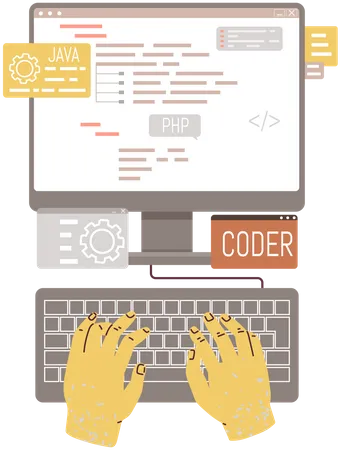 Programmer coding on computer Illustration