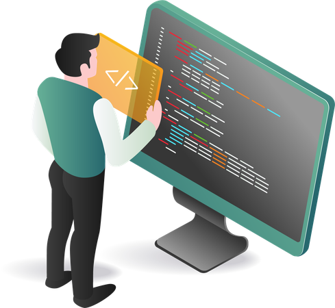 Programmer coding on computer screen  Illustration