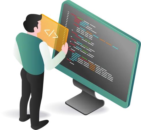 Programmer coding on computer screen  Illustration