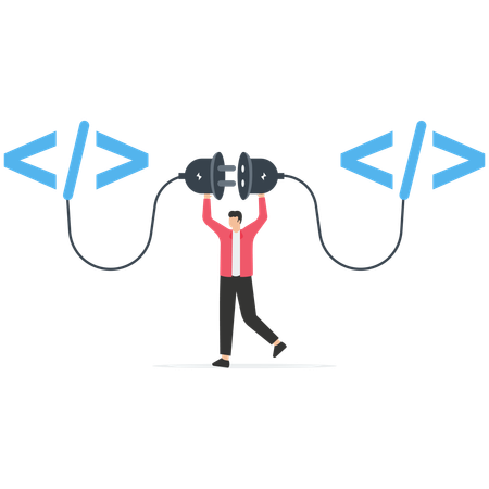 Programmer connect socket between coding program  Illustration