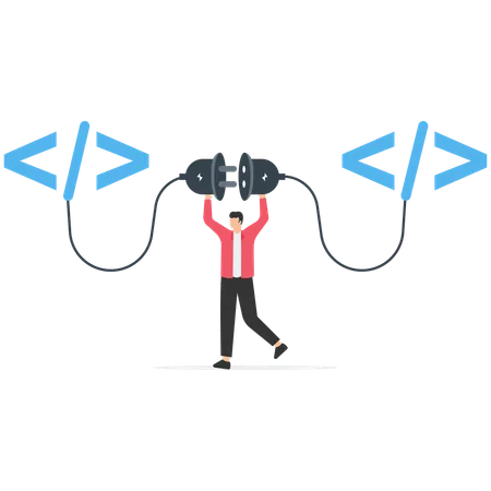 Programmer connect socket between coding program  Illustration