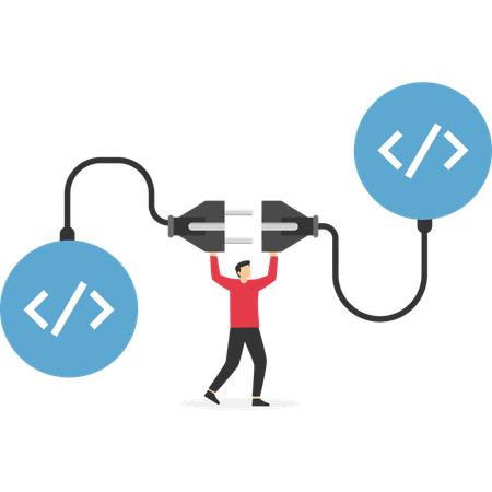 Programmer connect socket between coding program  Illustration