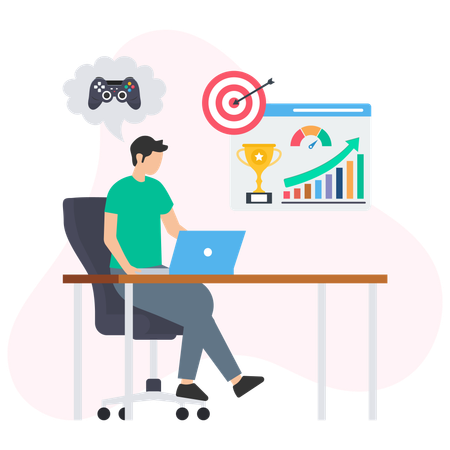 Programmer developing video game and reaching objectives  Illustration