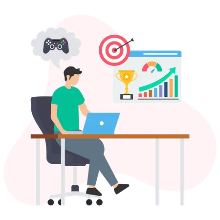 Programmer developing video game and reaching objectives  Illustration