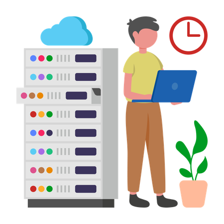 Programmer develops cloud Server  Illustration