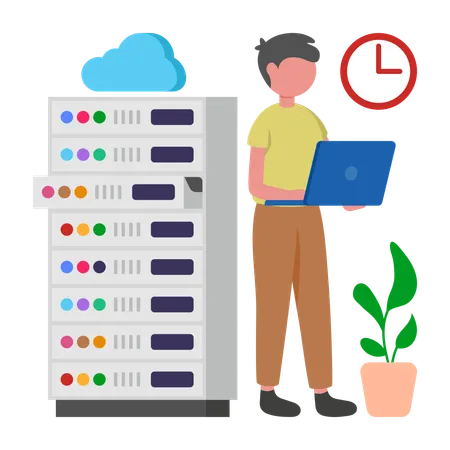Programmer develops cloud Server  Illustration