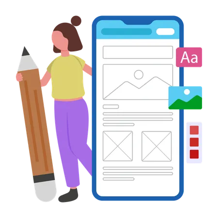 Programmer develops Mobile UI UX  Illustration