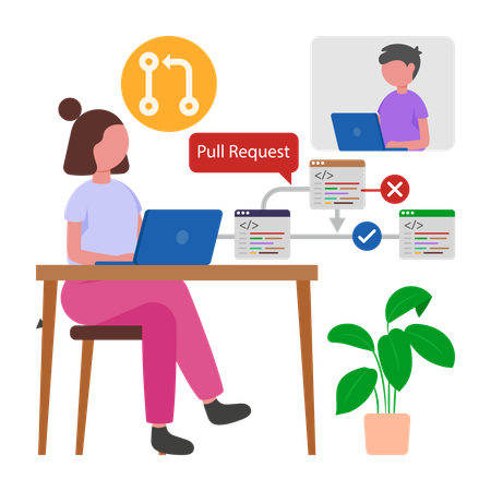 Programmer develops Pull Request stack  Illustration
