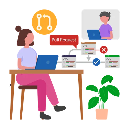 Programmer develops Pull Request stack  Illustration