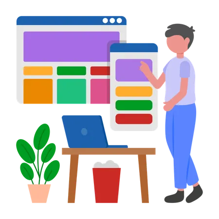 Programmer develops Responsive Design  Illustration