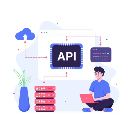 Illustration Of Programmer Doing API Integration 일러스트레이션