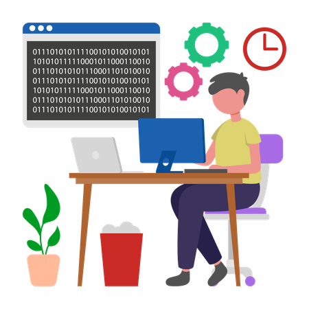 Programmer doing Binary Coding  Illustration