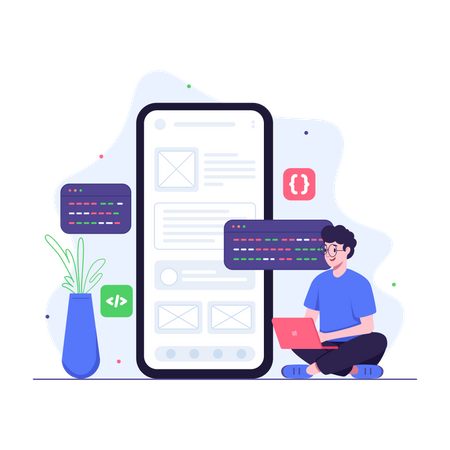 Programmer doing mobile app development  Illustration