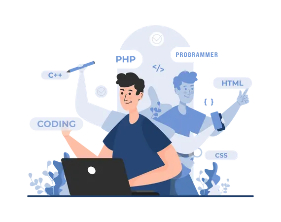 Programmer doing multitasking  Illustration