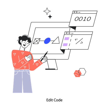 Programmer Editing New Code  Illustration