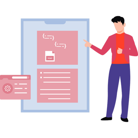 Programmer is explaining coding lines  Illustration