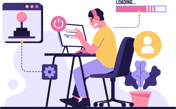 Programmer making game  イラスト