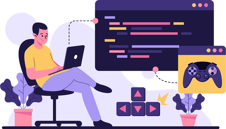 Programmer making game  イラスト