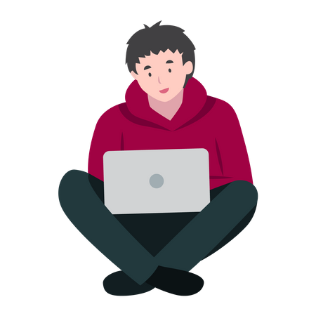 Programmer Man Working with Laptop  Illustration