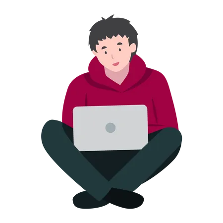 Programmer Man Working with Laptop  Illustration