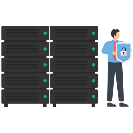 Programmer protects a computer server from a hacker  Illustration