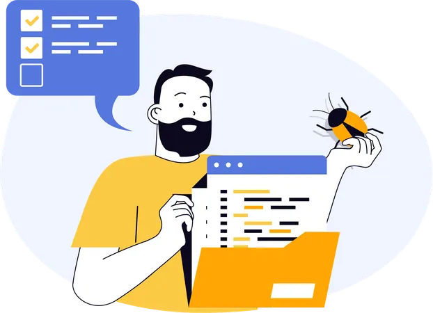 プログラマーがソフトウェアからバグを取り除く  イラスト