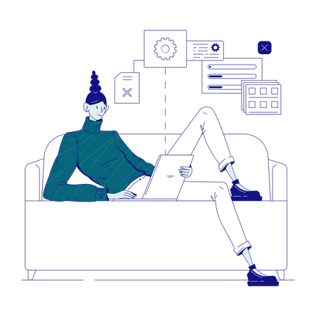 Programmer sitting on couch with laptop Illustration