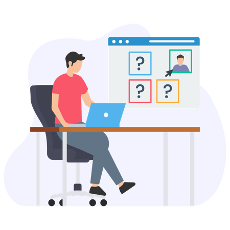 Programmer solving problems and choosing right answer on computer screen  Illustration