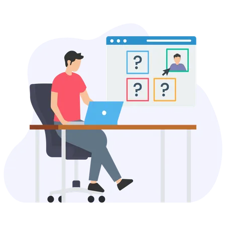 Programmer solving problems and choosing right answer on computer screen  Illustration