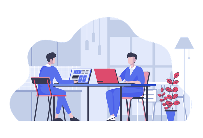 Programmer team creating interface layout and home page in office  Illustration