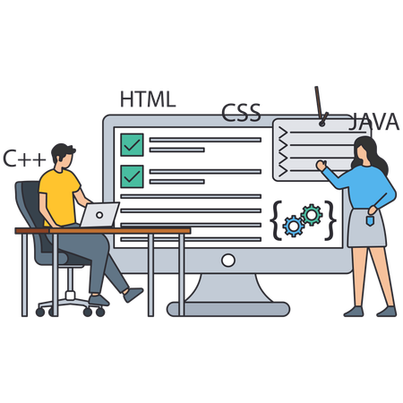 Programmer team working on software development  Illustration